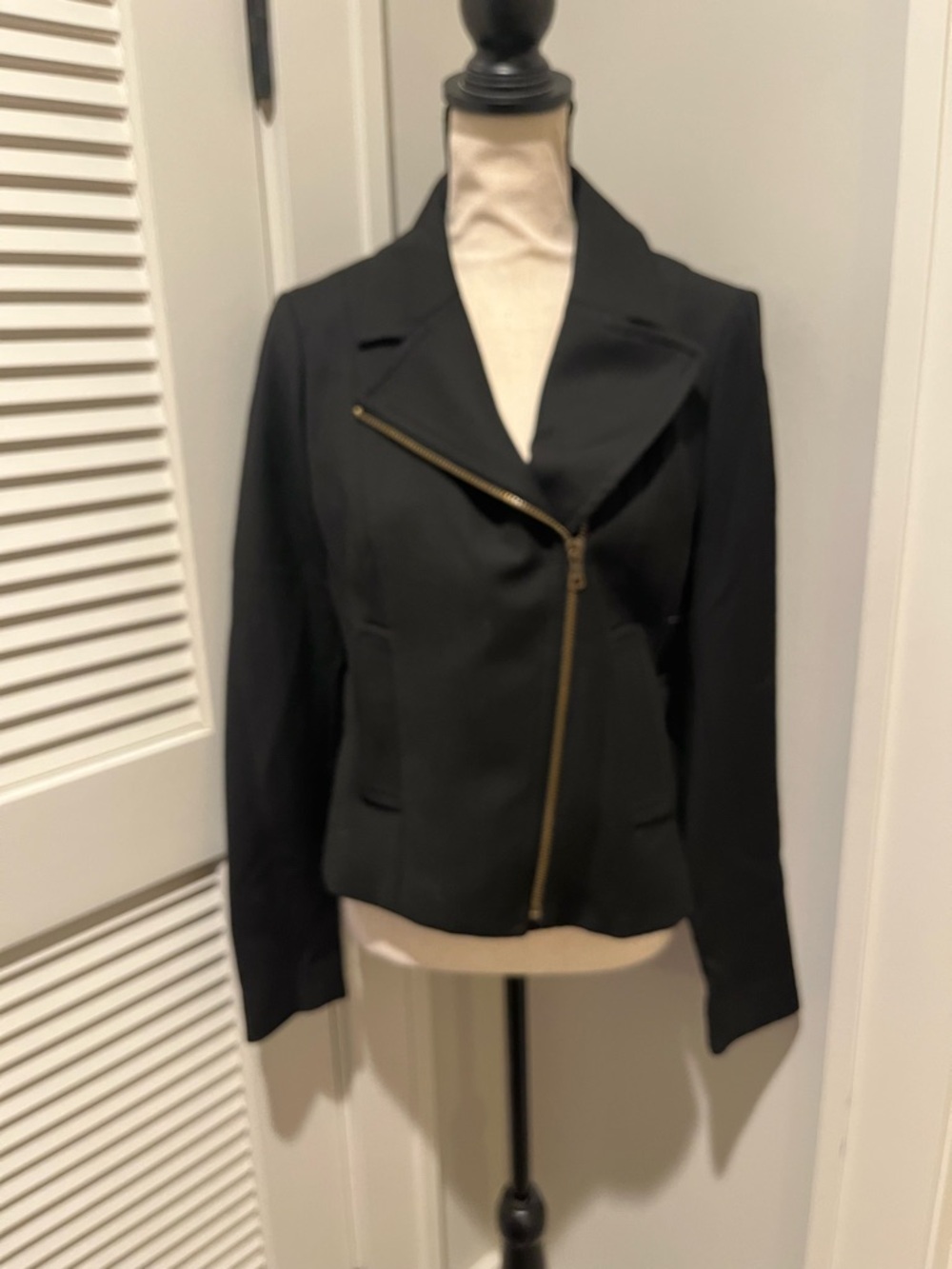 LOFT Black Asymmetrical Zip Leather-Style Jacket with Gold Hardware